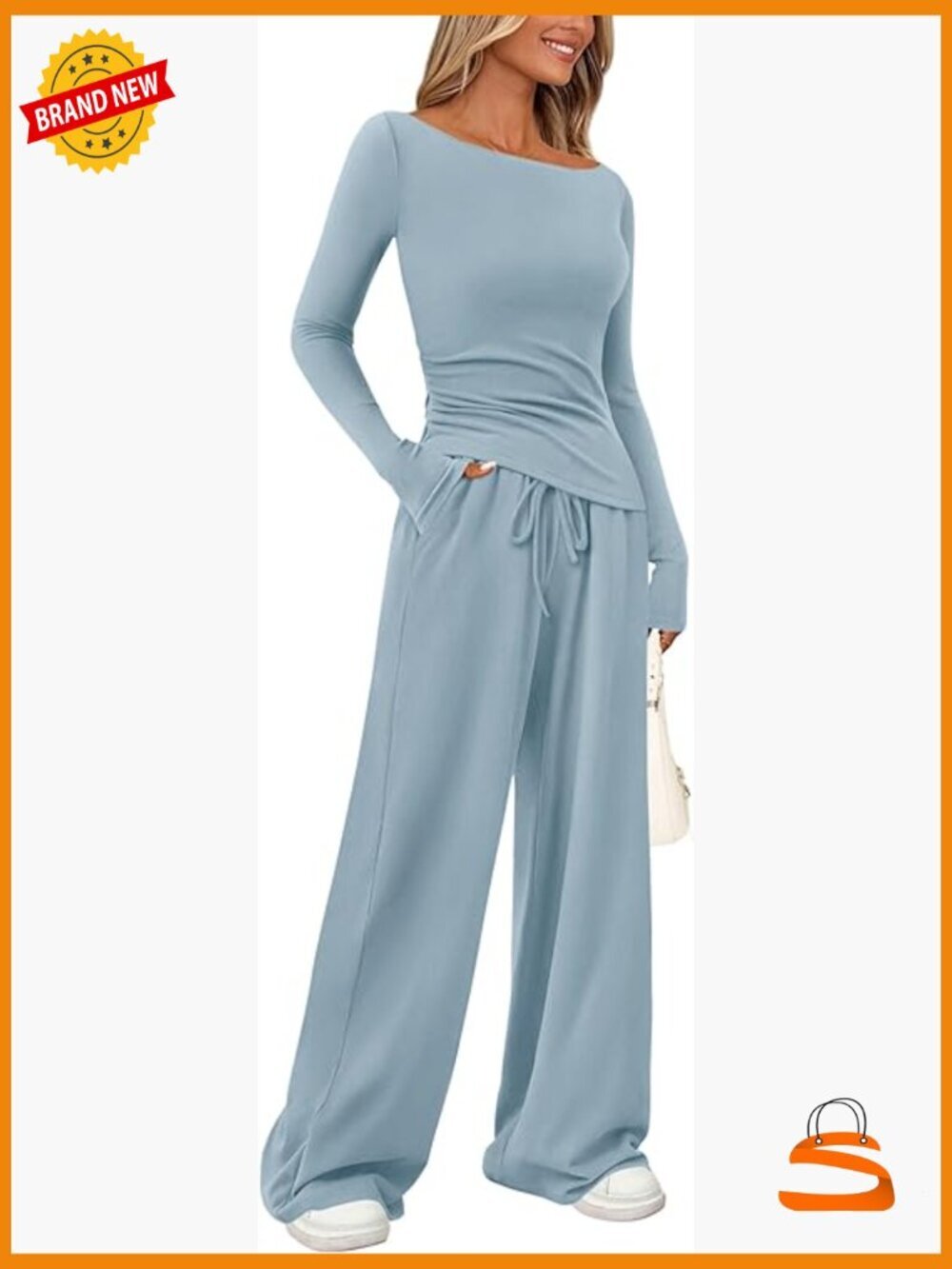 Women's 2 Piece Lounge Set Long Sleeve Tee Wide Leg Pants Casual Tracksuit